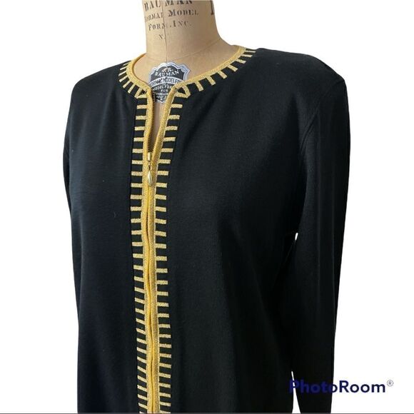 Vintage Bobbie Brooks Black with gold edging zip up cardigan sweater size Large - Picture 2 of 8